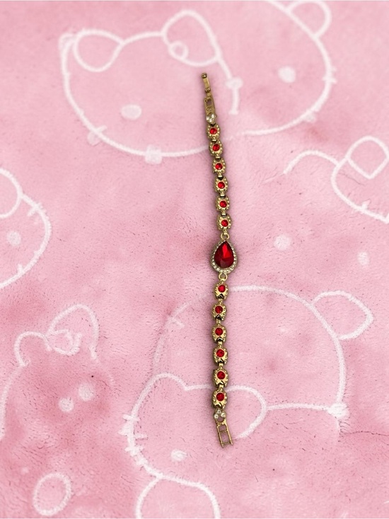Jewelry - Gold Tone Red Rhinestone Tennis Bracelet Pear Cut Red Crystal